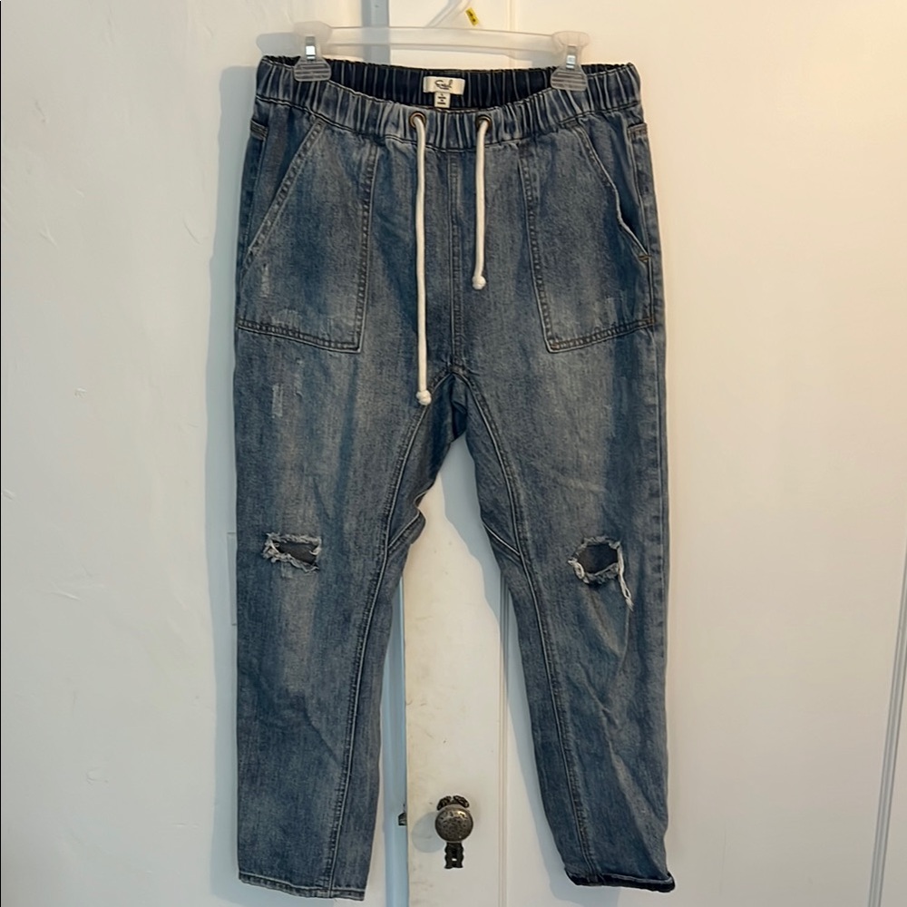 Easel Blue Boyfriend Jeans with Distressed Details